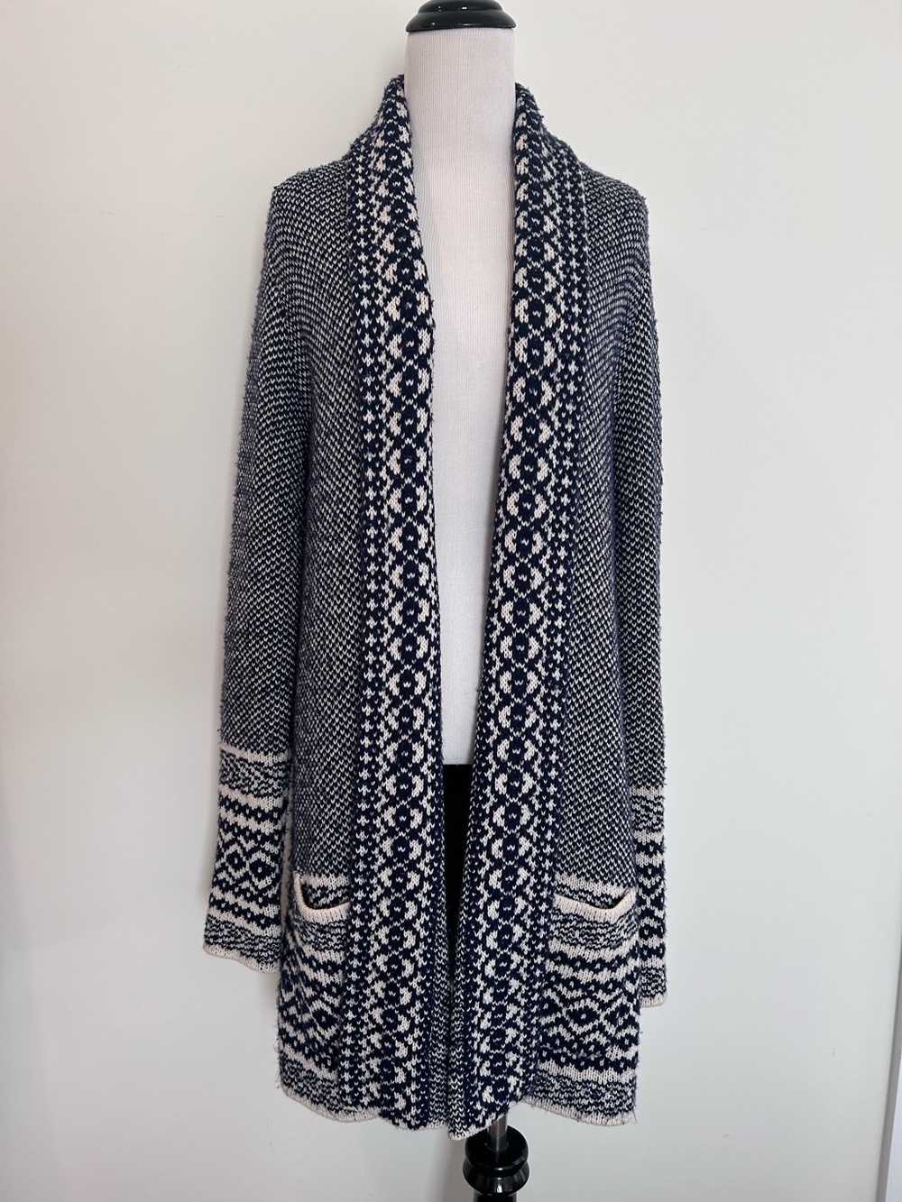 Lucky Brand Border Long Open Cardigan Navy ~ Size Medium